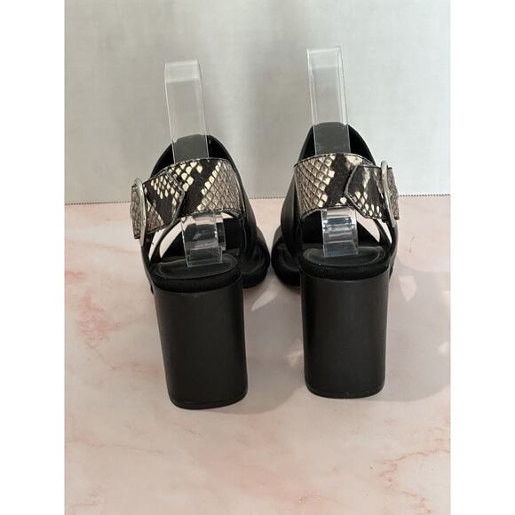 Banana Republic Black Snake and Print Leather Size 7M Black Open Toe Block Heels - Picture 8 of 13